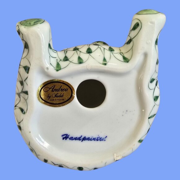 Andrea by Sadek Green & White Bear Herend Style Fishnet Ceramic Figurine 5" - Picture 8 of 9